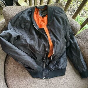 Brooklyn Cloth Black Bomber Jacket with Orange Lining